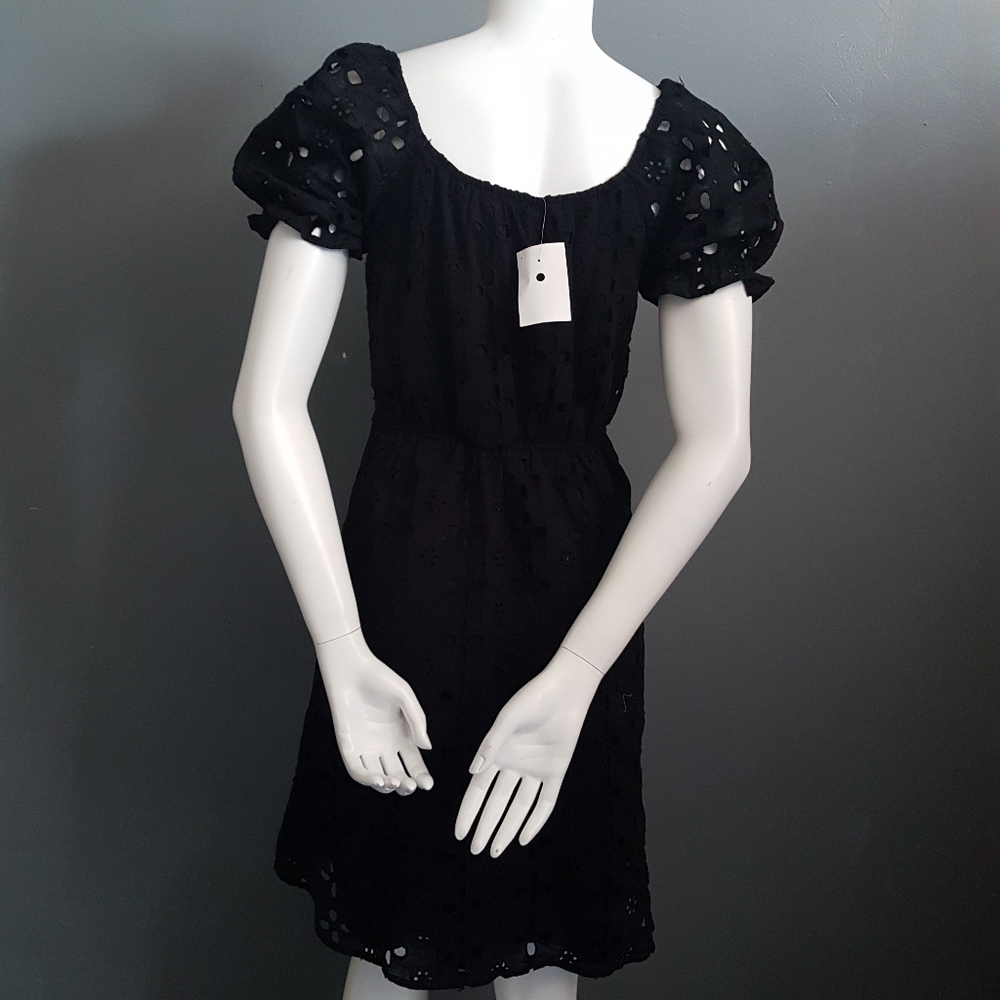 Monteau Black Eyelet Puff Sleeve Mini Dress - Picture 8 of 12